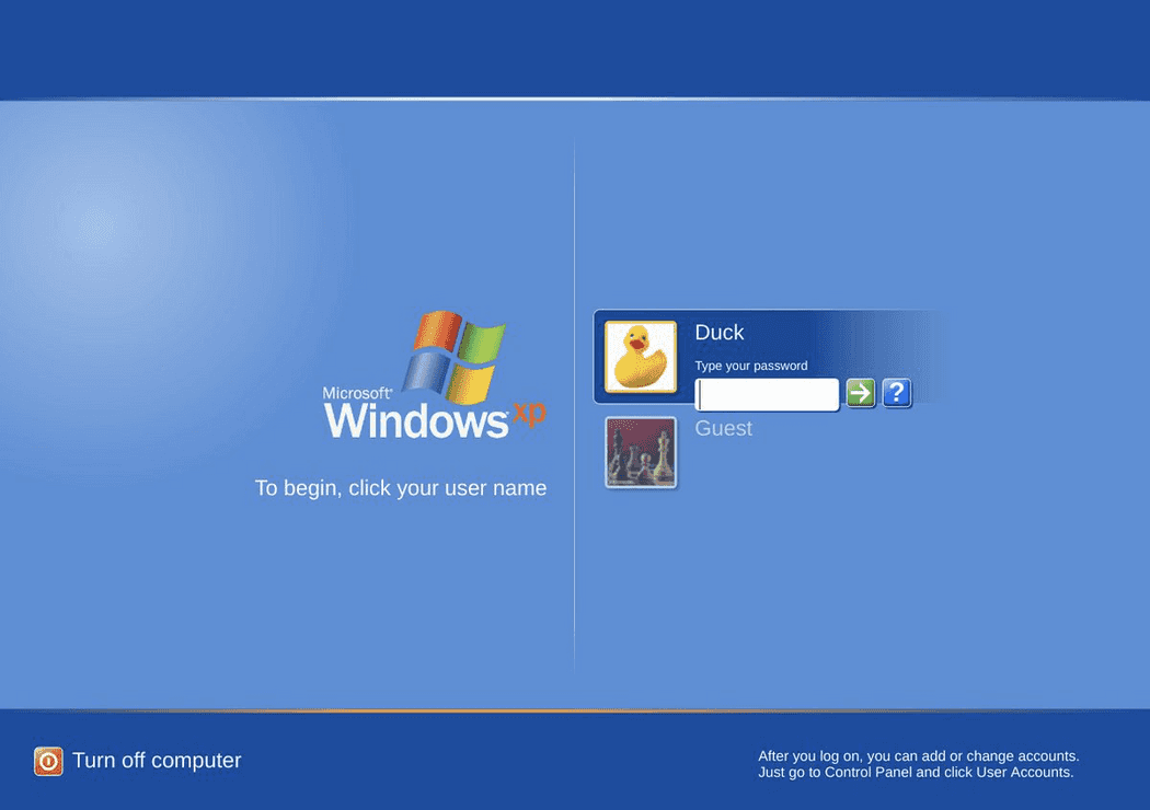 The Enterprise-looking window for user selection has now been replaced by this friendly screen.