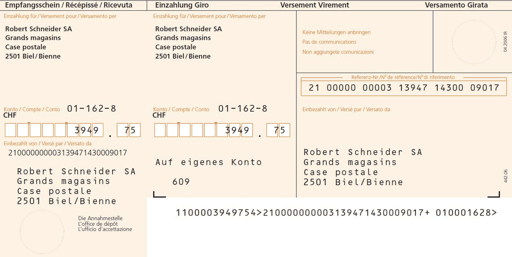 This is an orange payment slip. It's the most common way to pay bills here in Switzerland.