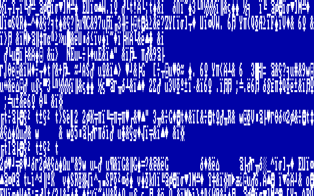 A blue screen of death with broken encoding.